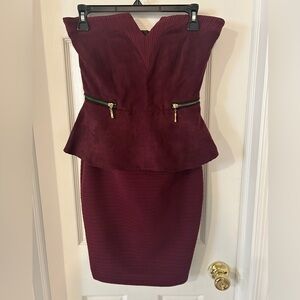 Venus Peplum wine color strapless dress